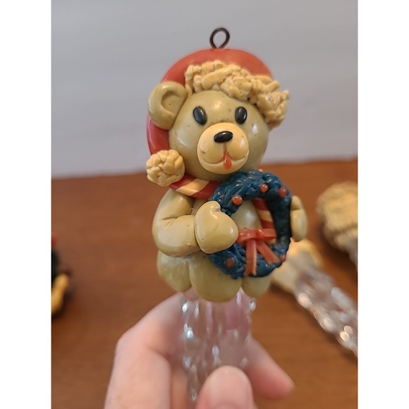 Vintage Set of 4 Icicle Christmas Ornaments Bear Snowman Santa Tree Decoration - Picture 6 of 14